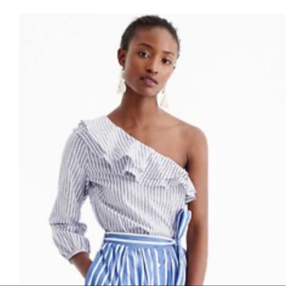 J.Crew Striped One-shoulder Ruffle Top Size 8